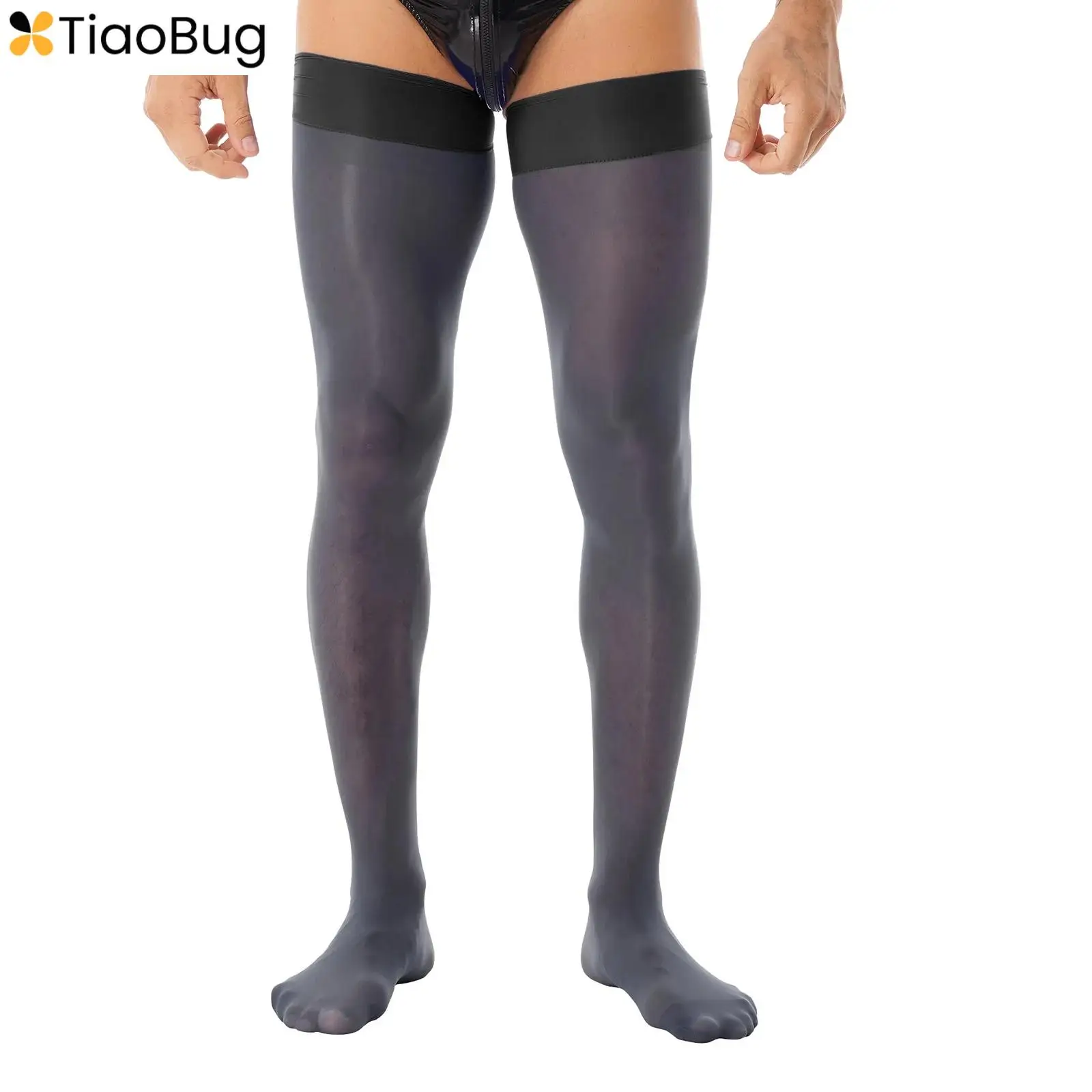 

Men Shiny Glossy Long Stockings Mens Exotic See-through Thin Solid Color Shaping Elastic Sheer Thigh High Socks Overknee Hosiery