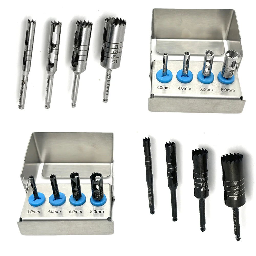 

4Pcs Dental Implant Trephine Burs Set for Bone Grafting Long Drilling Compatible with Low-Speed Handpiece