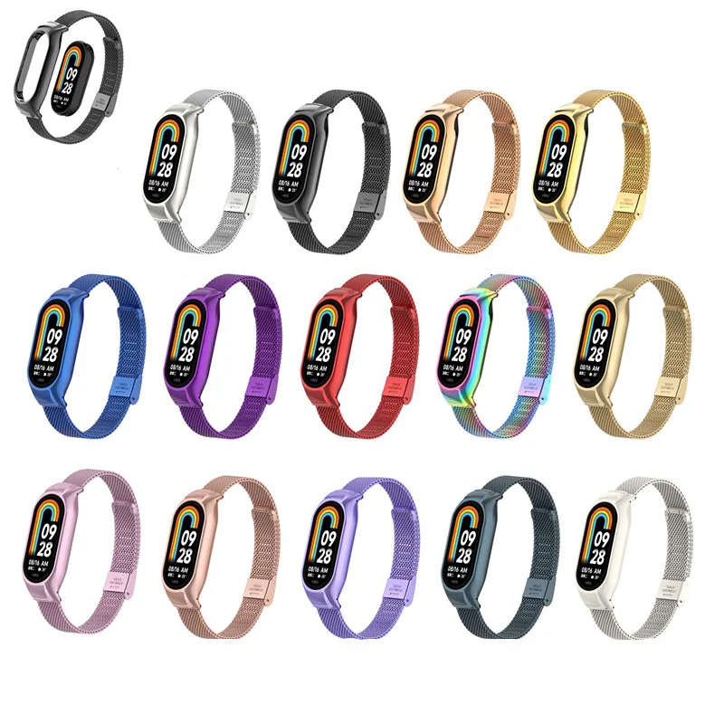 For Xiaomi Mi Band 8 Strap Stainless Steel Metal Buckle Wristband Milanese Replacement Bracelet On Xiami Band 8 NFC Accessory