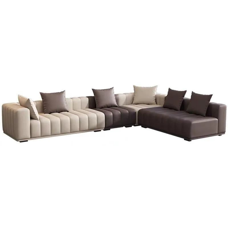 Piano key sofa living room modern simple large apartment light luxury leather sofa straight row large three people