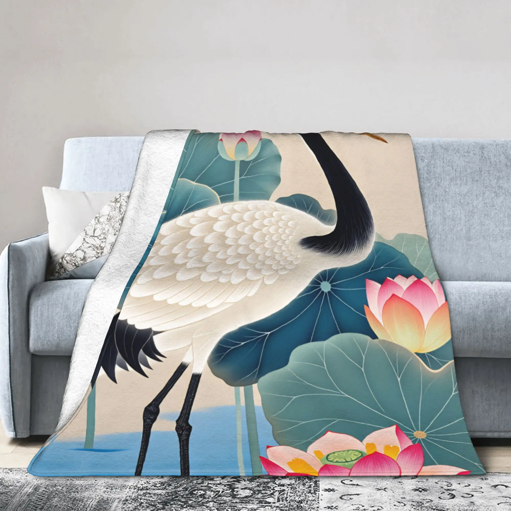 Chinese Style Crane Plush Blanket Girls Boys Flannel Throw Blanket For Bedroom Super Soft Customized Quality Bedspread Gift Idea