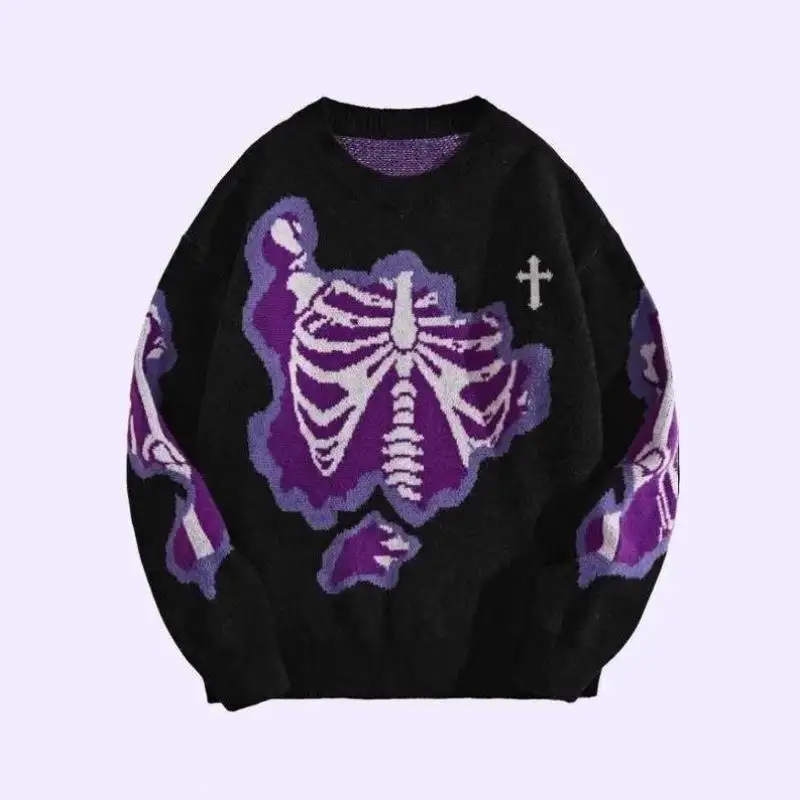 

Men's Knitted Sweater oulder Drop Skull Pattern Coolmax Fiber Ciwalk Collar Nine Sve Length Deformation Resistant
