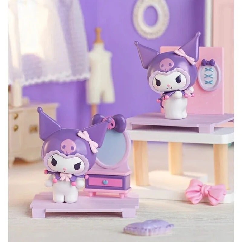 New Sanrio Kuromi Home Dressing Series Micro Box Pro Blind Box Toys Anime Kuromi Figurines Desktop Ornament Toys For Girls Gifts