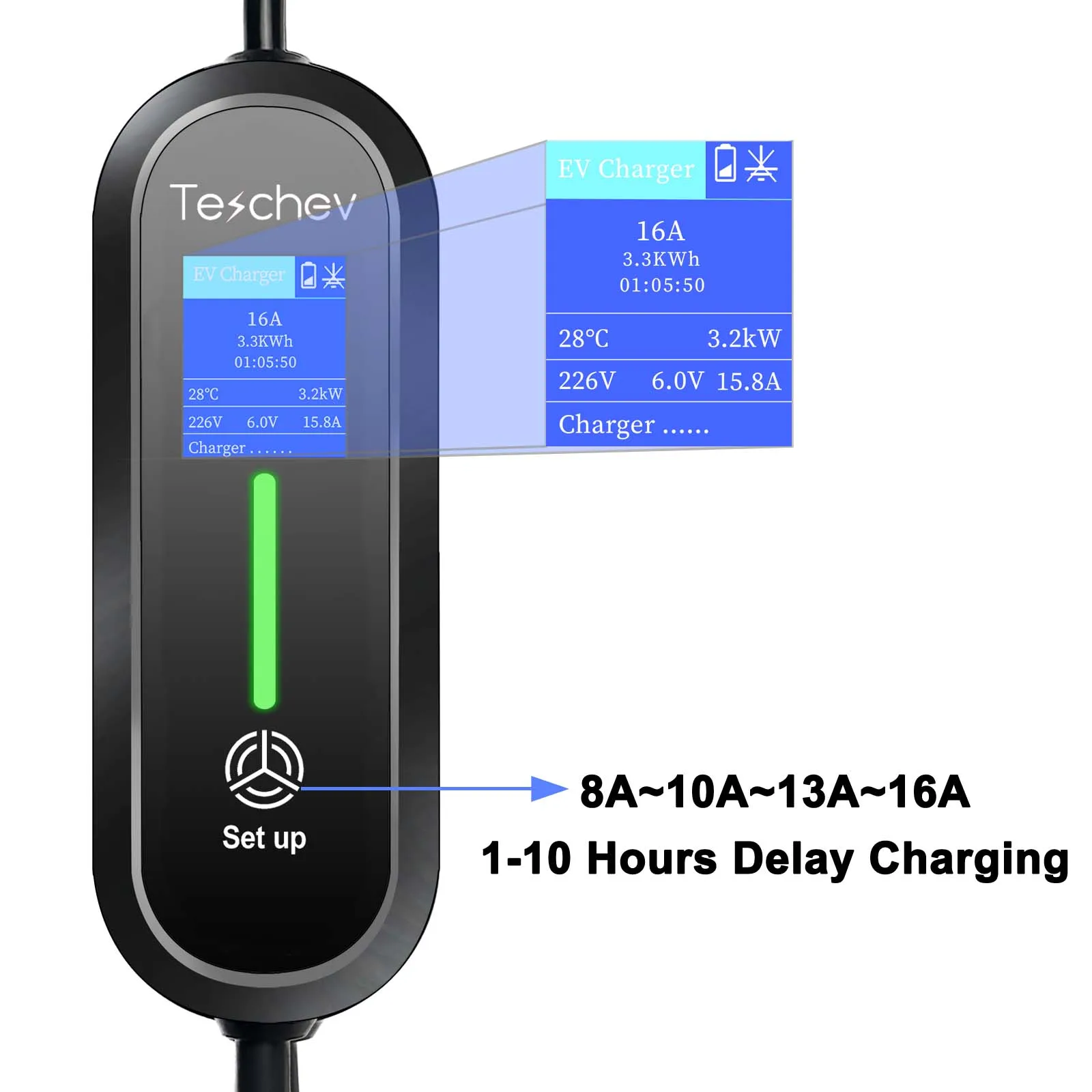 Teschev 3.5KW 16A EV Portable Charger Type2 EVSE Charging Box GBT Electric Car Charger J1772 Type1 Electric Vehicle Charger