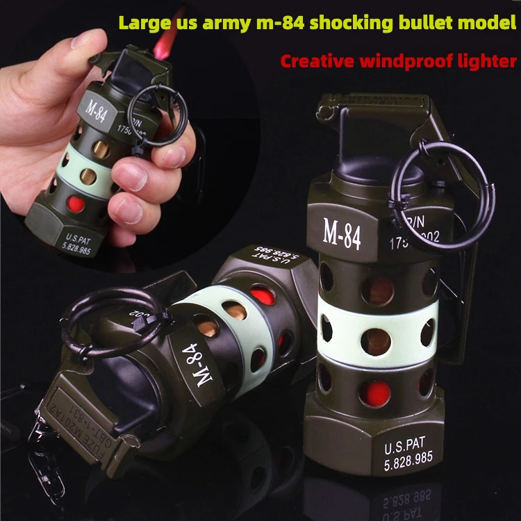 Large Metal Grenade Prop Model Windproof Lighter, Creative Simulation Military Shock Bomb Gift Lighter