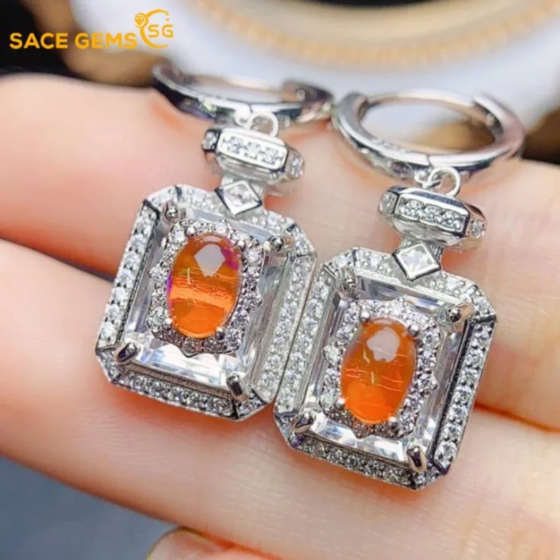 

SACE GEMS Fashion Drop Earrings for Women 925 Sterling Silver 4*6MM Natural Opal Ear Clip Wedding Party Fine Jewelry Gift