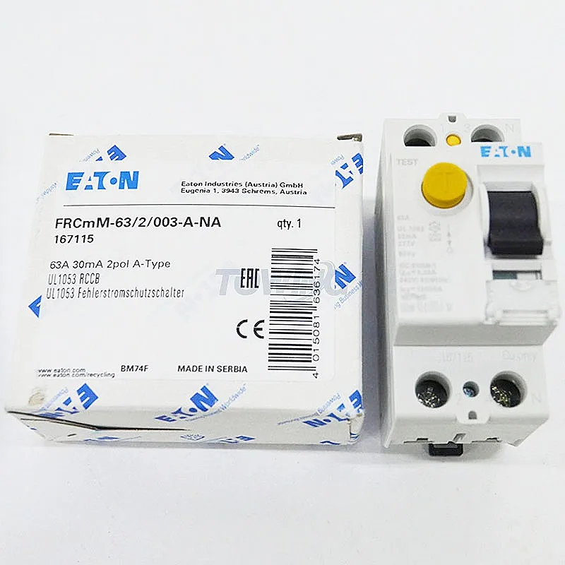 100% New and Original EATON FRCmM-63/2/003-A-NA Residual Current Circuit Breaker