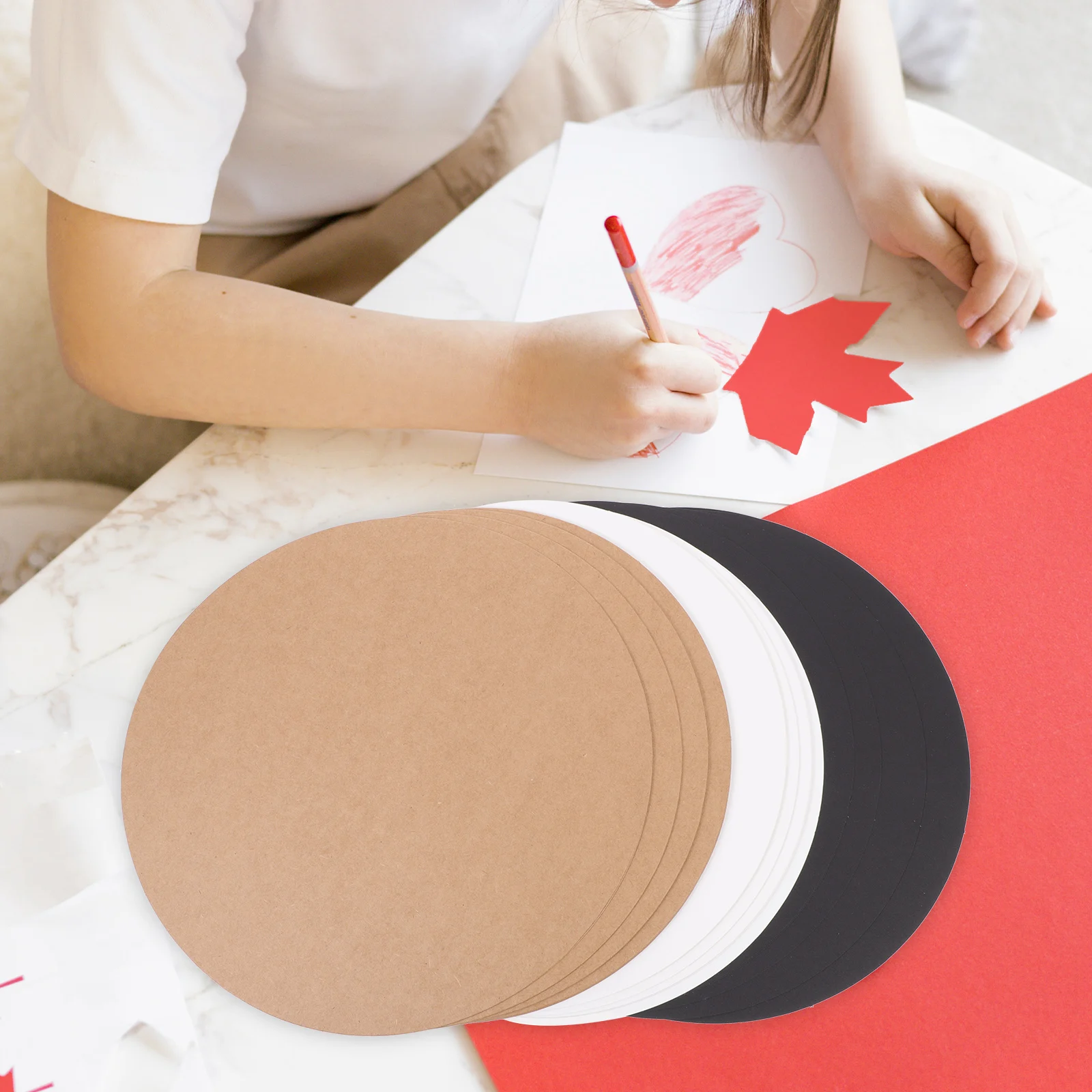 

60 Pcs Round Cardboard Kraft Paper Cards Black White Khaki Smooth Lightweight DIY Drawing Painting Art Projects