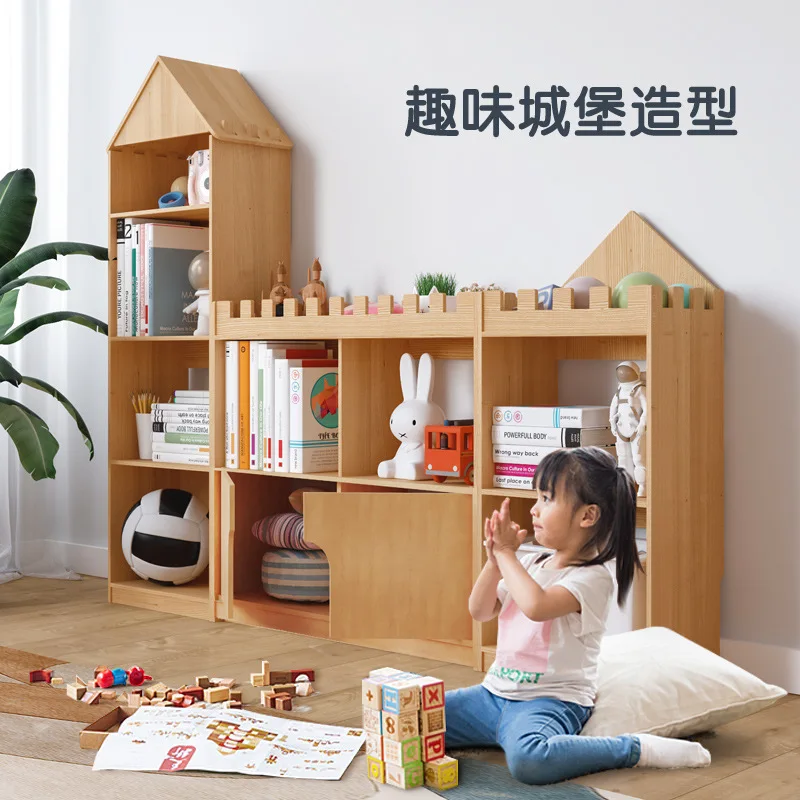 Children's castle bookshelf Solid wood floor-to-ceiling bookcase shelf Baby  Creative home integrated picture book storage rack