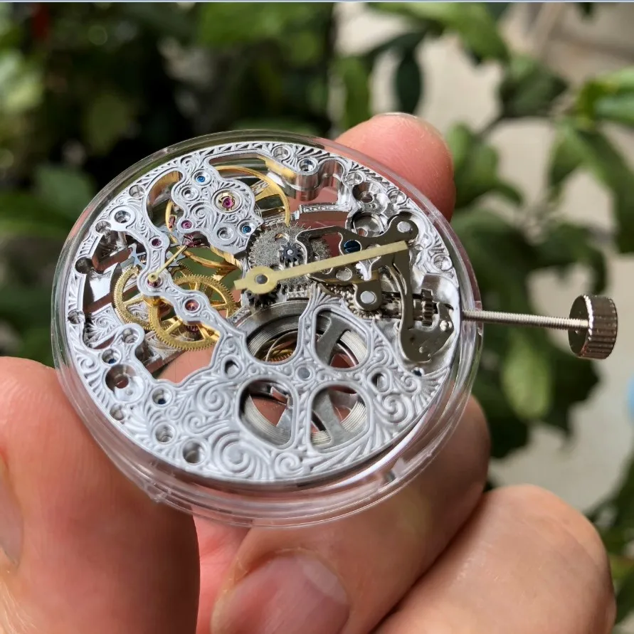 Genuine Mechanical ETA6497 Model St3600SK SILVER Manual Skeleton Hollow Out Carved Flowers Movement Parts Repair Replace JX1014