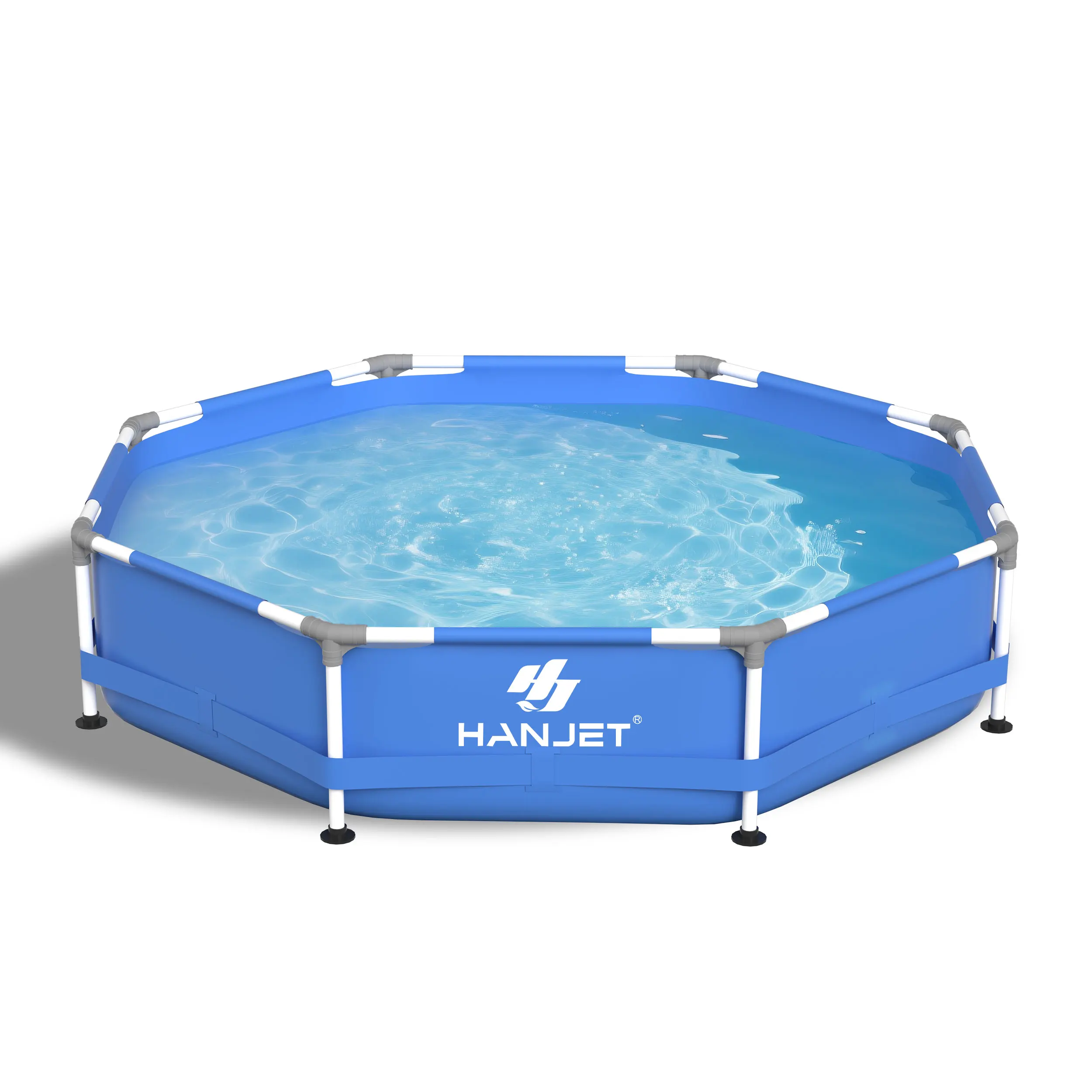 Basen stalowy Hanjet, basen z ramą stalową, basen PE, basen ogrodowy, basen letni, basen ze stalową ramą, okrągły, niebieski
