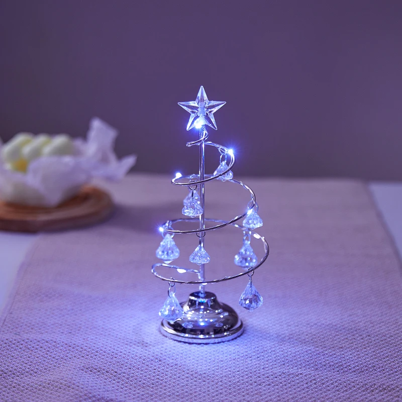 

Christmas Decoration New Crystal Glass Christmas Luxury Designer Cute Tree Desktop Iron Decoration LED Luminous Night Light