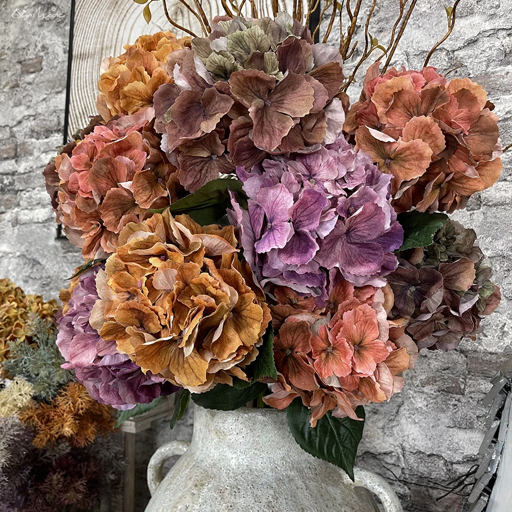 SunMade Luxury Large Retro ortensia Branch Vintage Artificial Flowers Home Wedding Decoration Fall Decor Flores Artificales