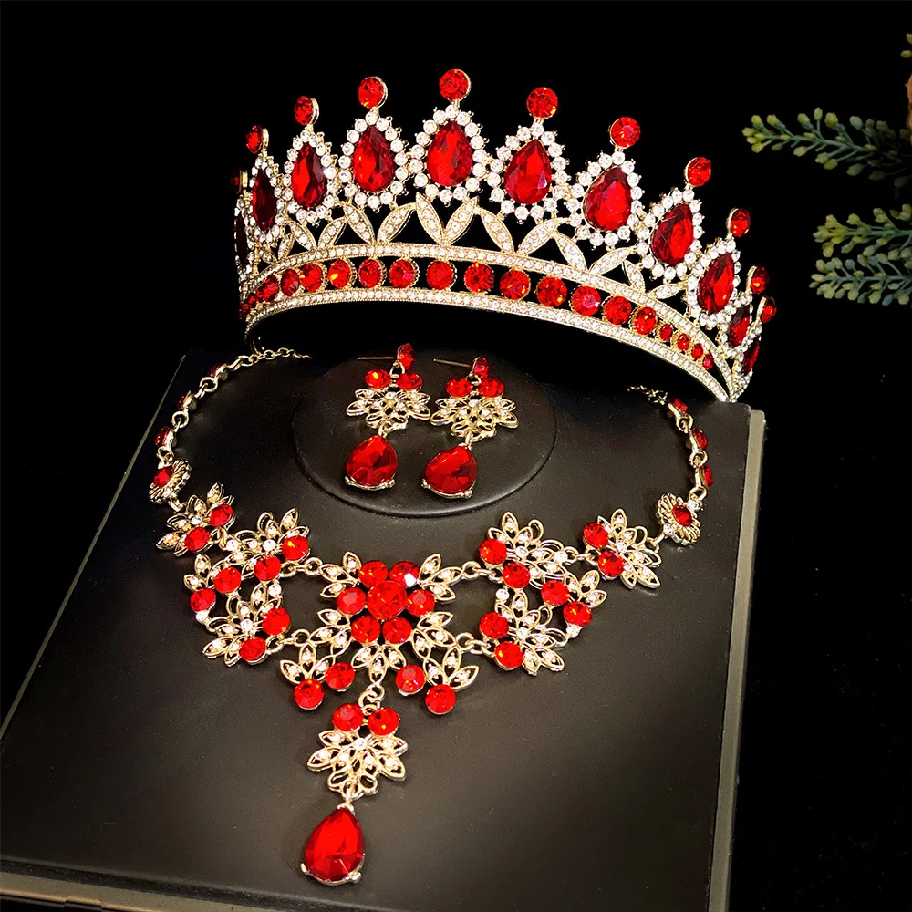 3Pcs Crystal Crown Necklace Earring Set Rhinestone Bridal Jewelry Set Bridal Wedding Hair Accessories Jewelry Crown Tiara Gift