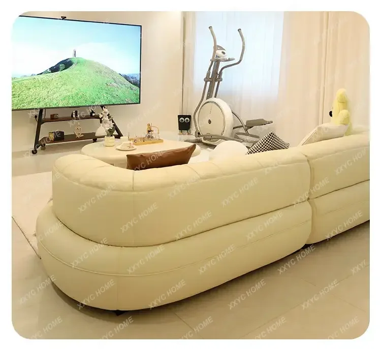 minimalist cream style straight row living room small apartment creative curved sofa