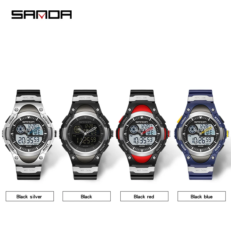 SANDA Mens Electronic Watch Mens Dual Display Clock Business Male Watches 50M Waterproof Men Wrist For G style Relogio Masculino