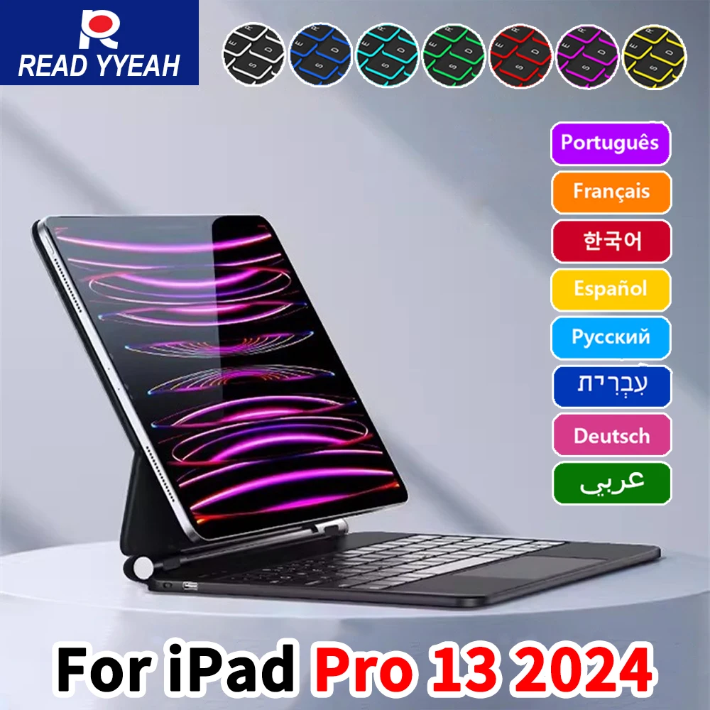 READ YYEAH New Magic Keyboard For iPad Pro 13in 2024 iPad Case Smart Magnetic Book Cover Backlight And Touchpad Spanish Korean