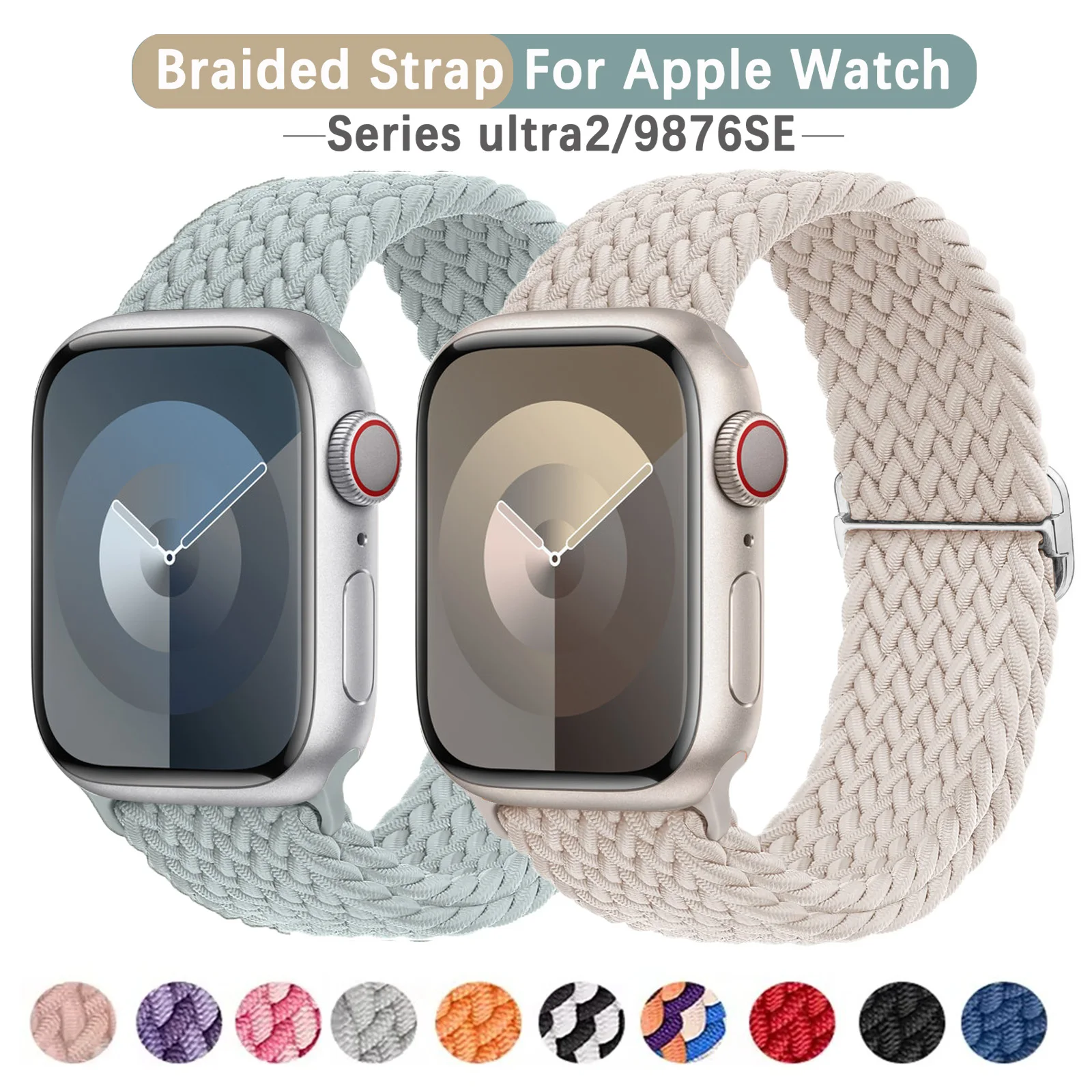 Braided Strap For Apple watch band 40mm 41mm 44mm 45mm 49mm 38mm Elastic Nylon bracelet iWatch series se 3 5 6 7 8 9 Ultra strap