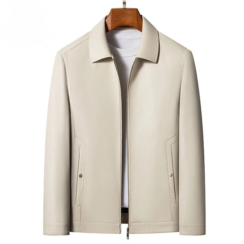 

New Genuine Leather Lapel Large-sized Haining Middle-aged Dad Sheepskin Jacket for Men's Spring and Autumn Fashion Individuality