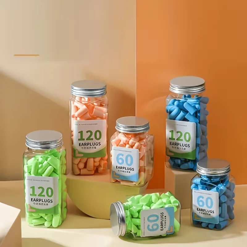 60/120pcs Reusable Colored Slow-Rebound Foam Earplugs - Soft, Comfortable, And Durable, Ideal for Sleeping, Studying, And Workin