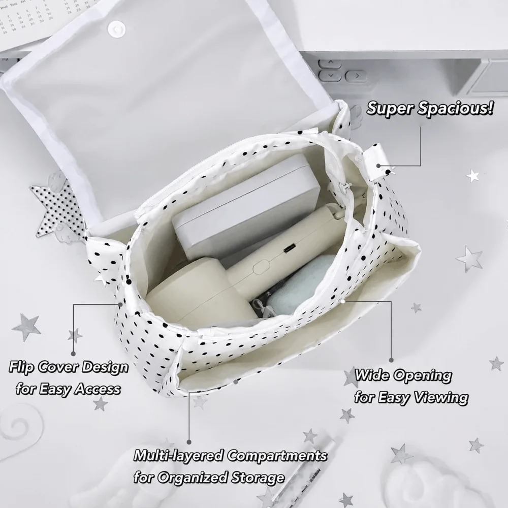 Durable Polka Dot Star Print Cosmetic Bag Large Capacity Multi-Purpose Storage Pouch Portable Mini Camera Bag
