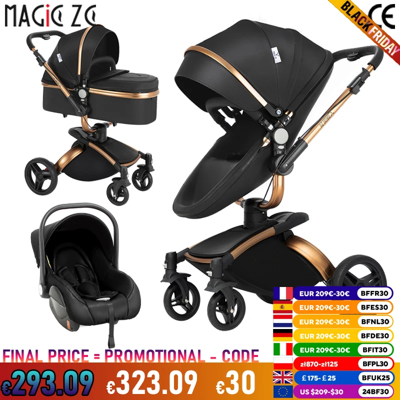 Deluxe High Landscape Baby Stroller 3 in 1 Four Wheel Portable Stroller for Newborns Infant Travel System Baby Carriage 2024 New