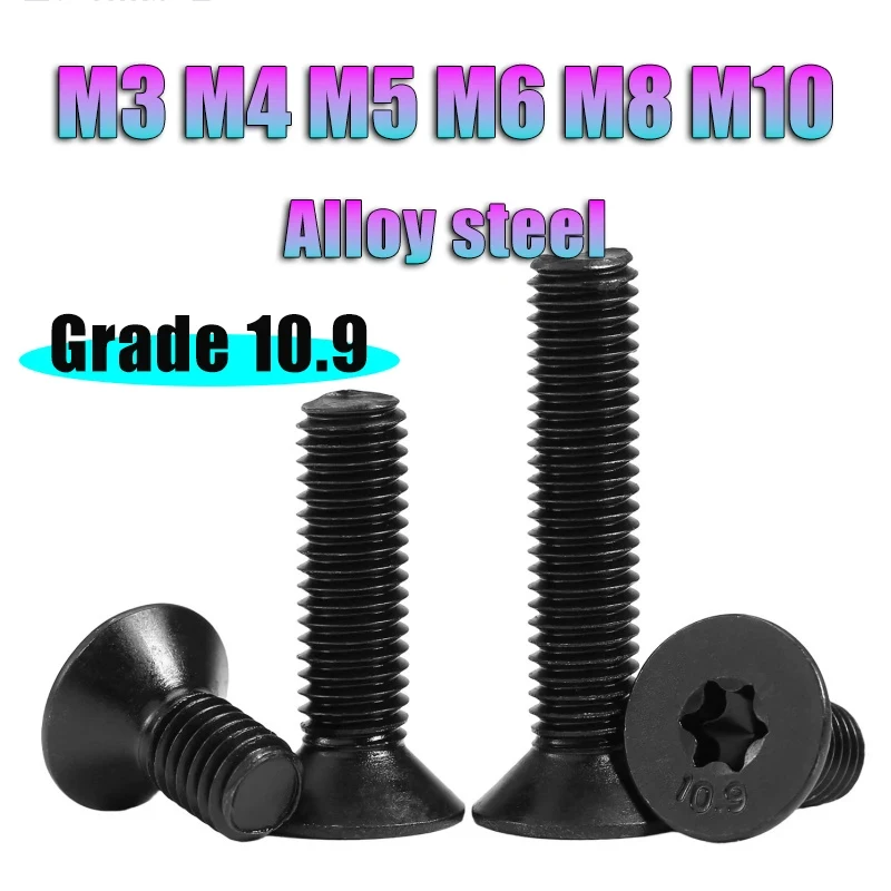 M3-M10 Black Grade 10.9 Alloy Steel Six-Lobe Torx Flat Countersunk Head Screws / High Strength Hexalobular Socket Bolts 4-40mm
