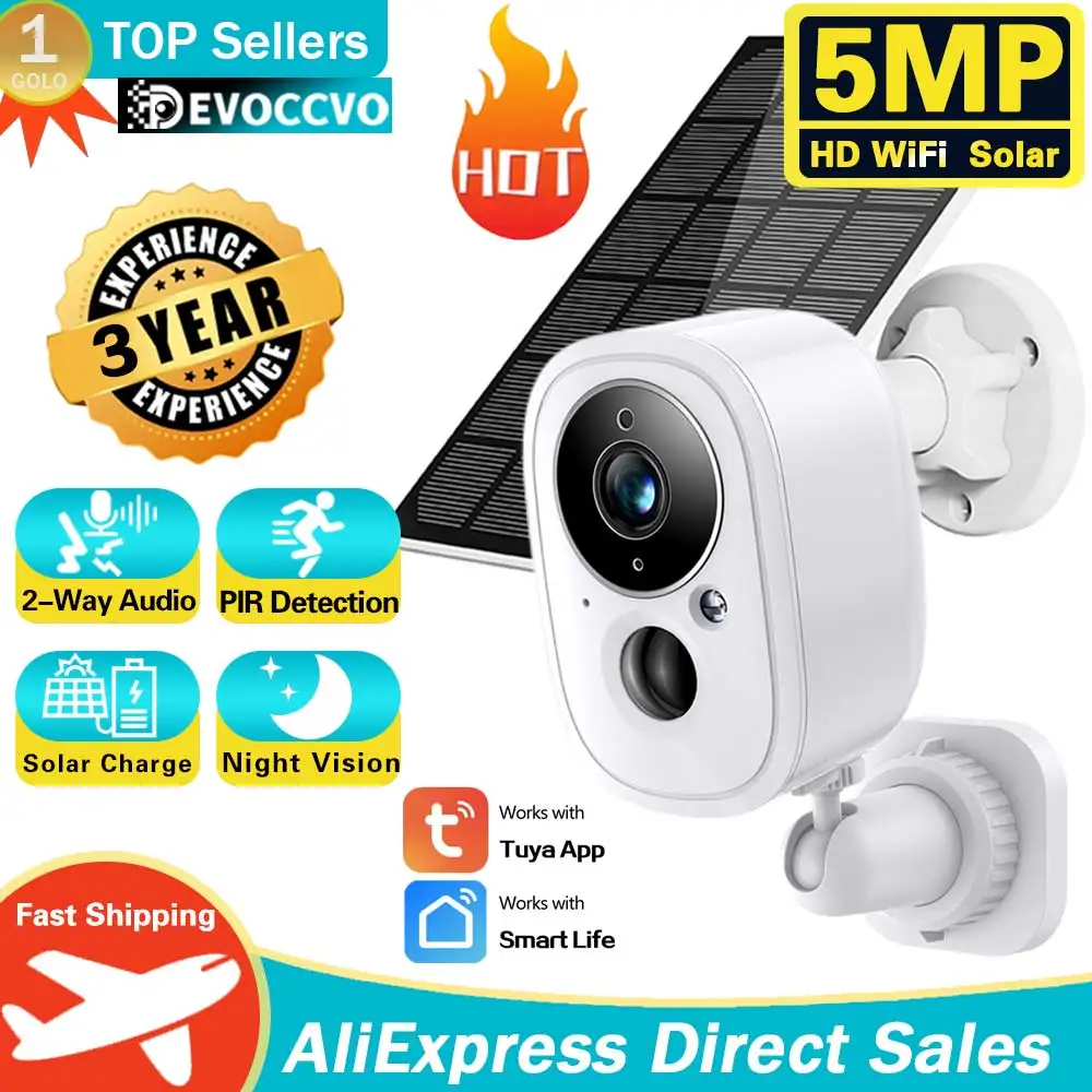 

5MP HD Wireless Outdoor Wifi Home Solar PTZ Camera CCTV Solar Panel Recharge Li-Batteries Surveillance Cam Works With Tuya APP