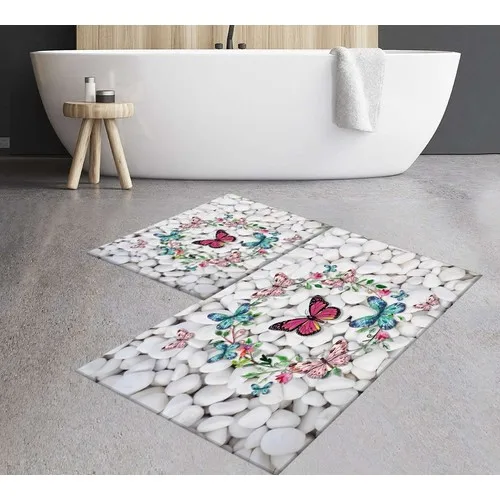 Carpet Closet Set 3D Stone Colorful Butterflies Washable Bath Mat Rug Bathroom Style Bathroom Mats Set Floor Top Hot Sales Flash