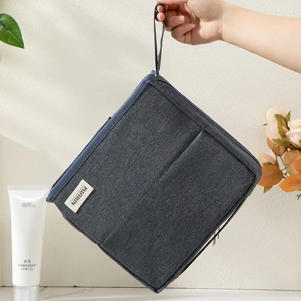 

Large Capacity Vertical Makeup Bag Multi-Compartment Portable Student Stationery Bag Wear-resistant Solid Color