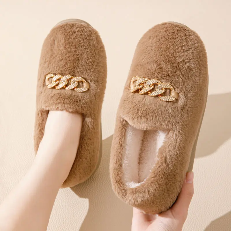 Hot Sale New Women's Warm Short Plush Lining Slippers Non Slip Slip on House Shoes Fashion Lady Moccassins Loafers