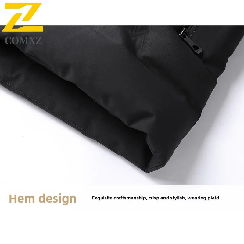 COMXZ Men Short Down Jacket  Classic Hooded Collar Korean Fashion Lightweight Down Coat Leisure Camping Thickened Warm Parka