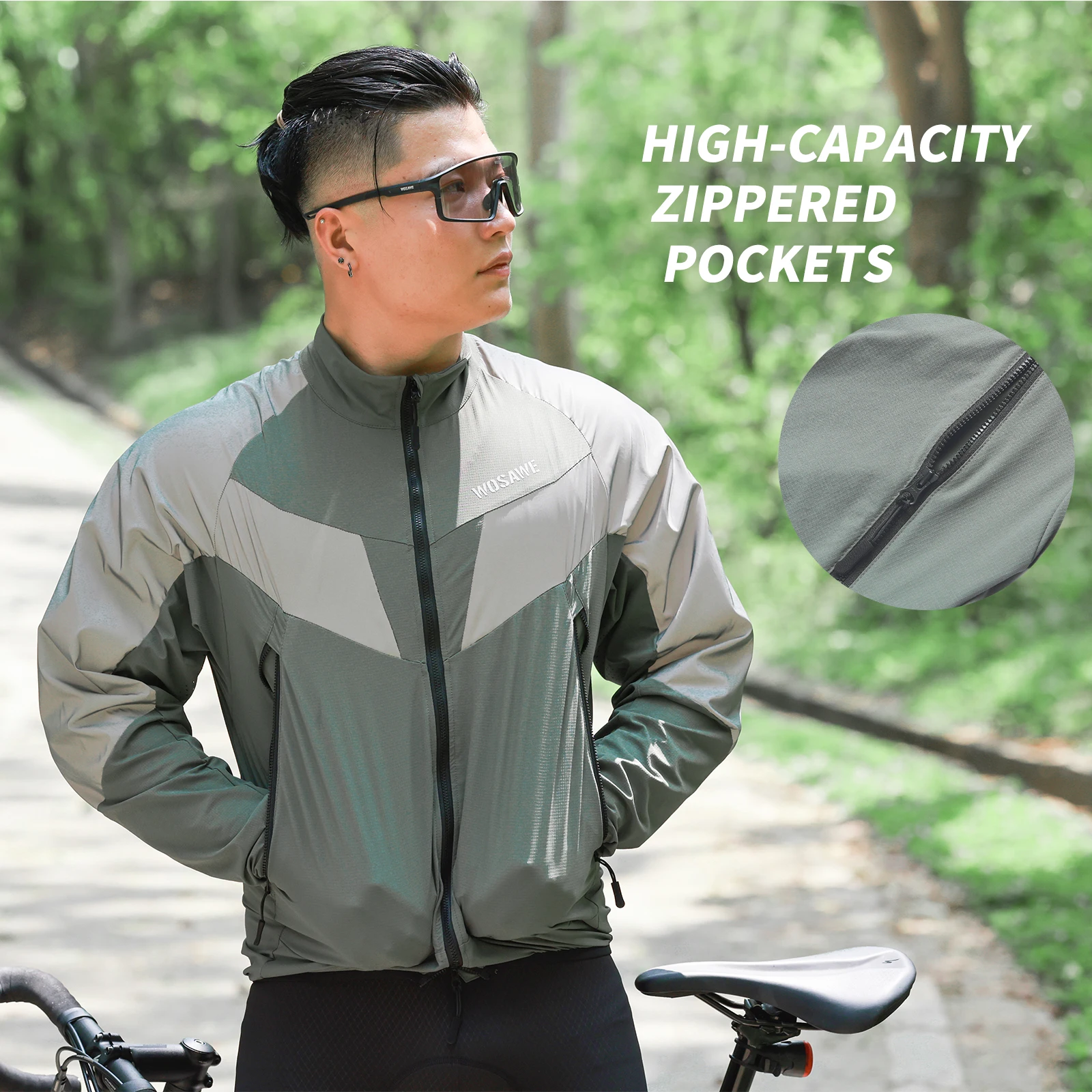 WOSAWE Men Running Jacket Full Reflective Windbreaker Lightweight Windproof Waterproof Gym Sport Long Sleeve Cycling Jacket