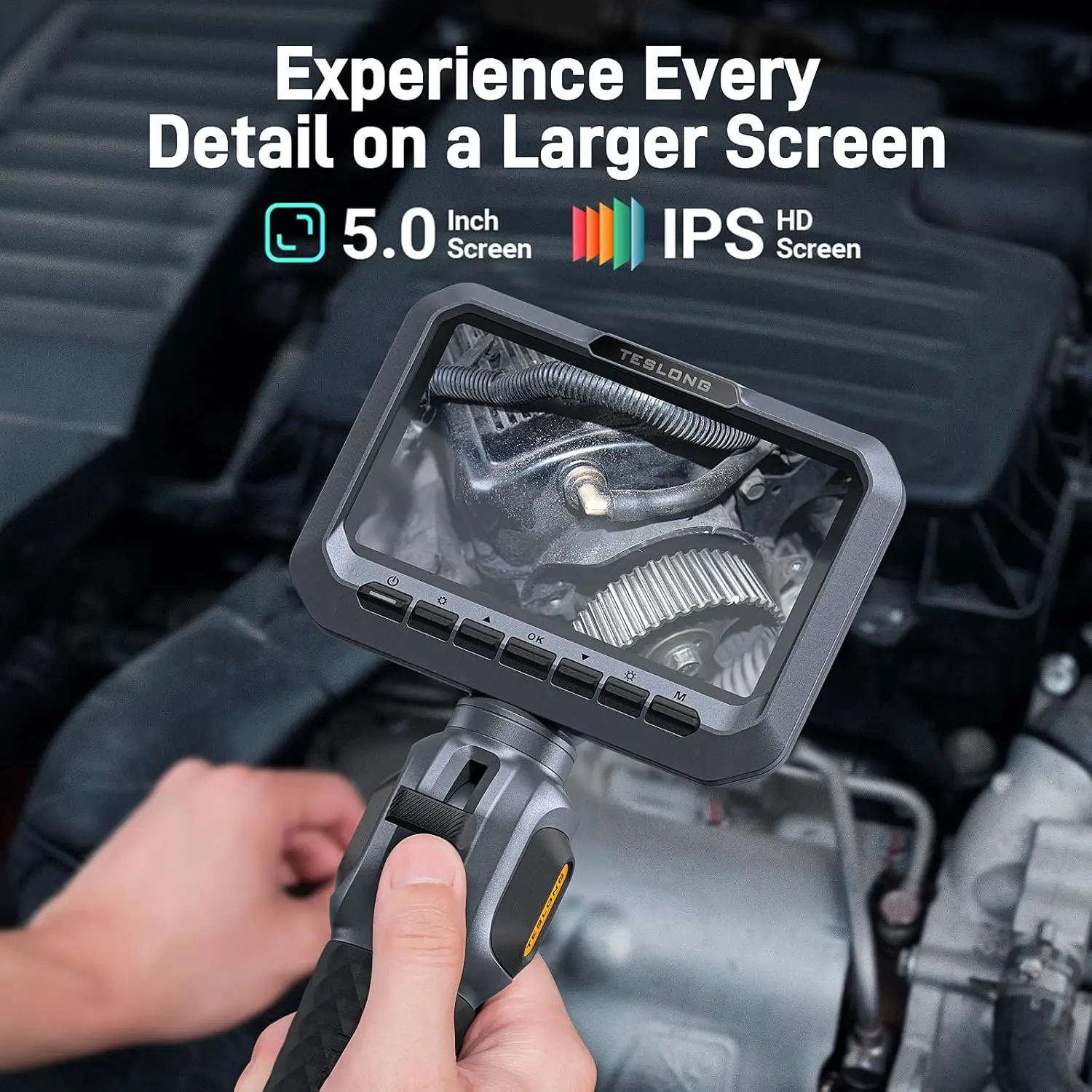 REYUECAM 5.5mm Two-Way 210° Articulating Borescope with 5 " Screen 1080P Steering Industrial Endoscope for Car Sewer Inspection