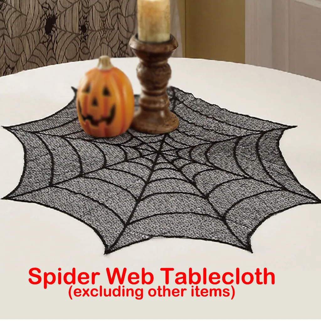 2025 Halloween araña redonda Web mantel Topper cubre chimenea mesa decoración de fiesta decoración de Halloween Web cubierta de tela