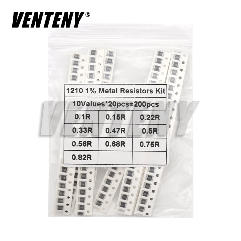 200PCS 1% 1210 SMD resistor assorted kit set 10 valueX20pcs=200pcs 0R82 0R75 R68 R560 0R50 R47 R33 R22 R150 R100