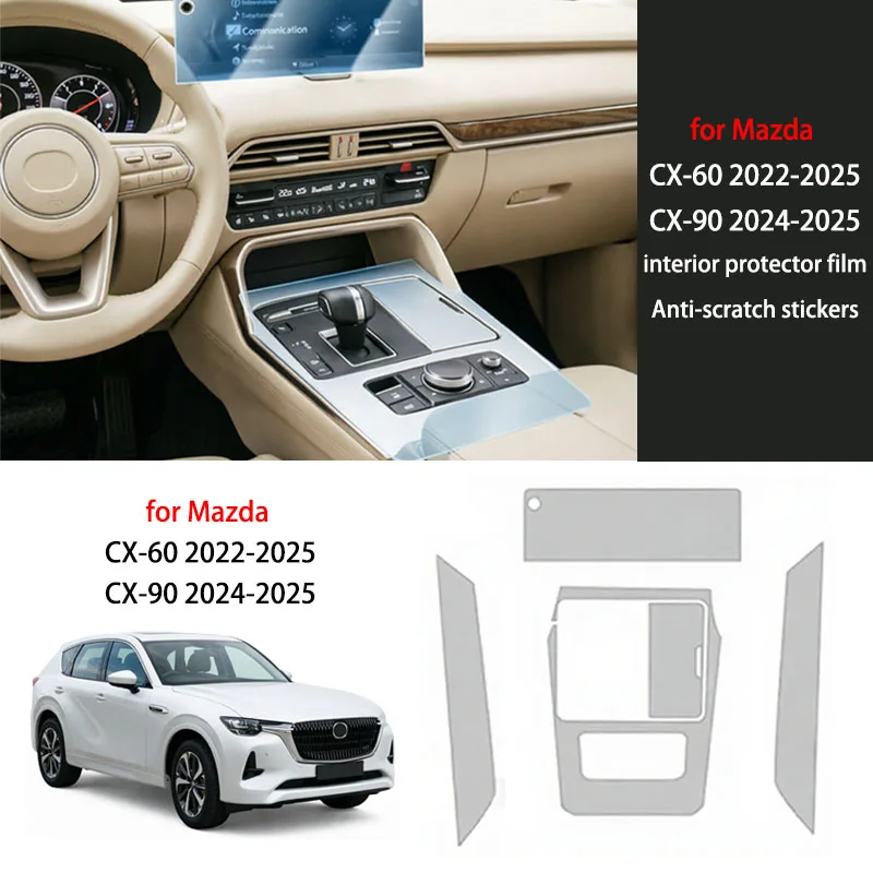 For Mazda CX-60 CX-90 2022-2025 Car Interior Protection Film Dashboard Center Console Transparent Anti-scratch TPU Auto Stickers