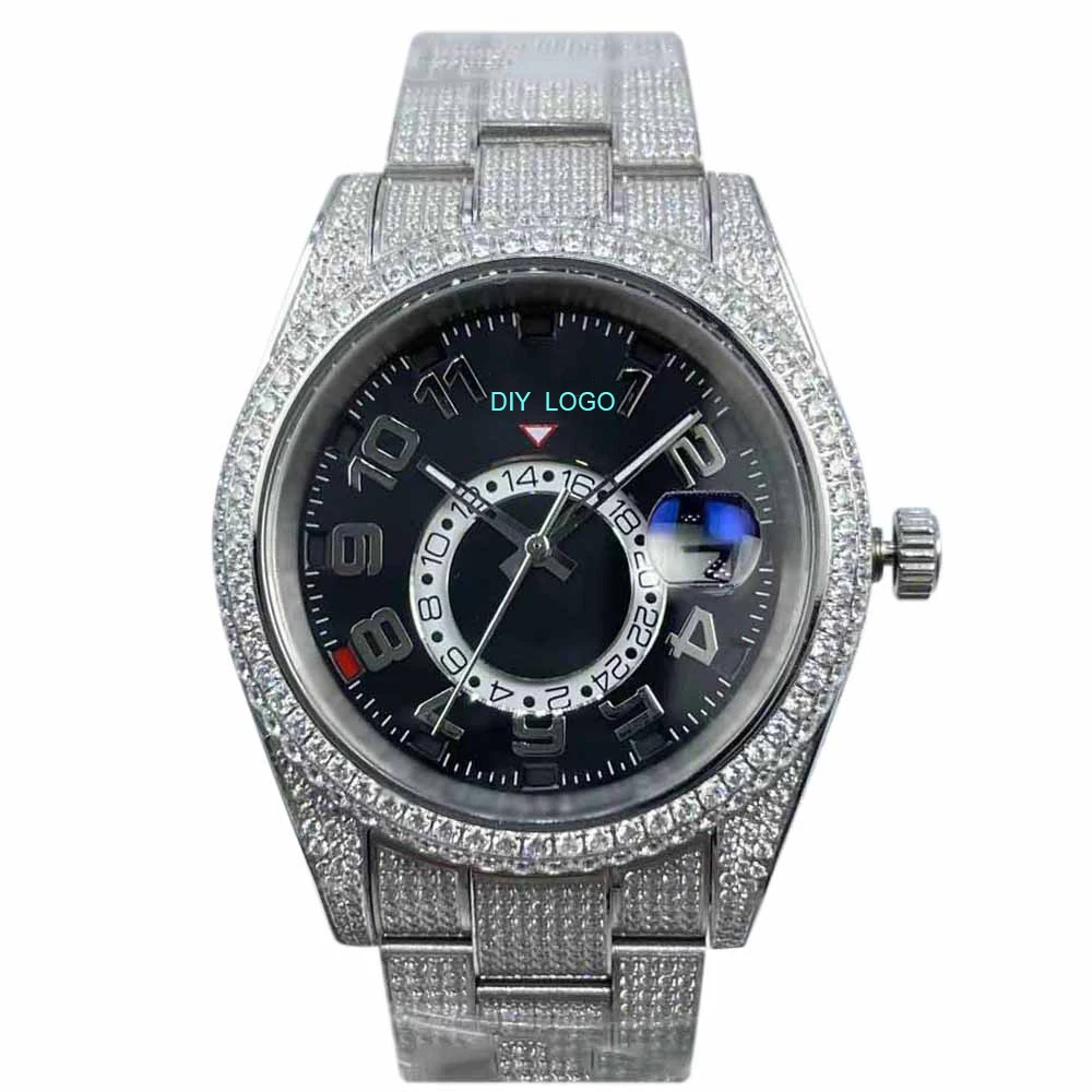 Customized Logo42mm Men's Mechanical Watch - Diamond bezel with Chinese numerals, the best gift for men for fashion and high-end