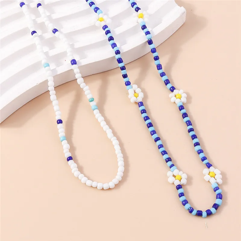 Sommer Boho Korea Schöne Blumen Samen Perlen Halskette Aussage Kurzen Kragen Choker Halskette für Frauen Urlaub Schmuck Geschenke – Detail 9