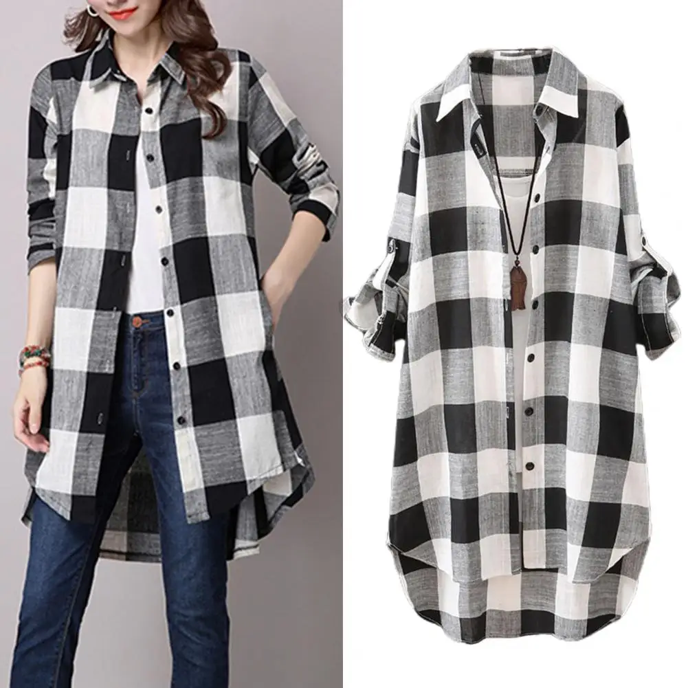 Women\'s Plaid Print Cotton Shirt Chic Women Blouse Elegant And Youth Women\'s Blouses New In External Clothes Korean Style Loose