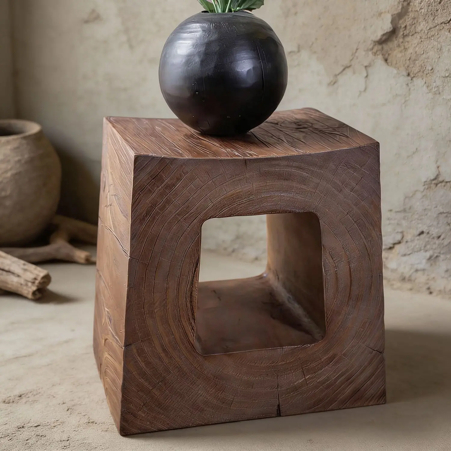 Nordic solid wood stump, creative leisure cat's eye stool, creative wooden stumproot carved homestay stump leisurestool