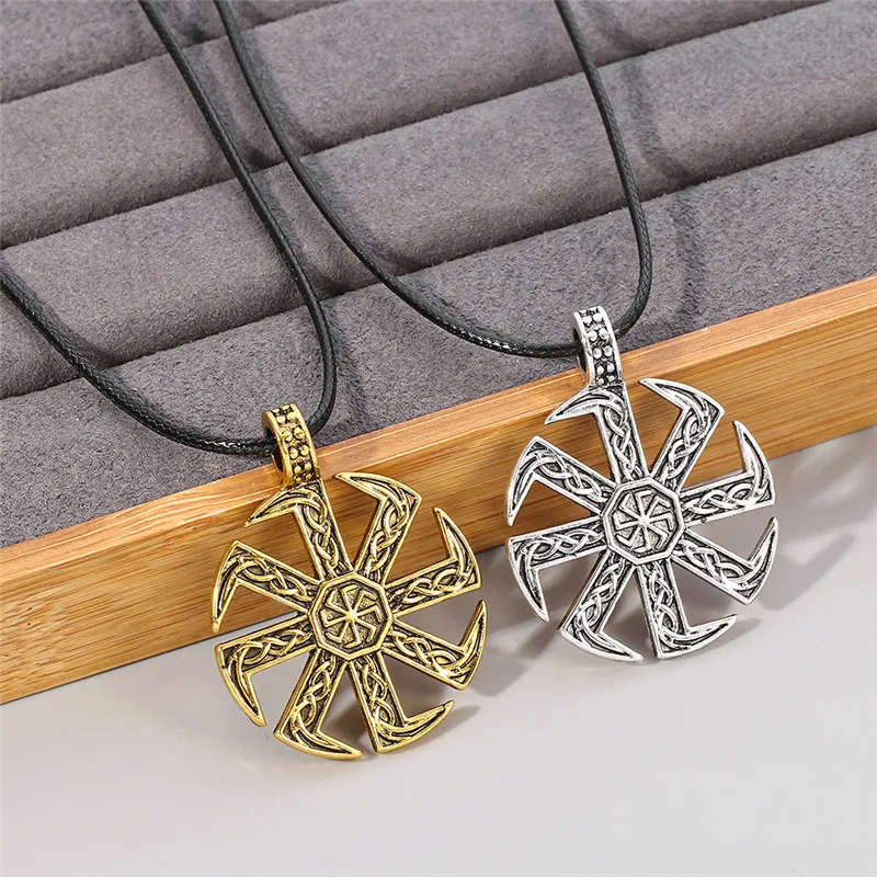 Likegreat Slavic Kolovrat Symbols Necklace for Men Pagan Sun Wheel Talisman Amulet Link Chain Pendants Religious Jewelry