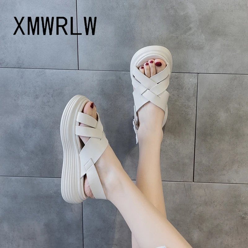 

XMWRLW Women's Summer Thick Sole Sandals Casual Genuine Leather Women Summer Sandals Comfortable Shoes High Heels Shoes Sandal