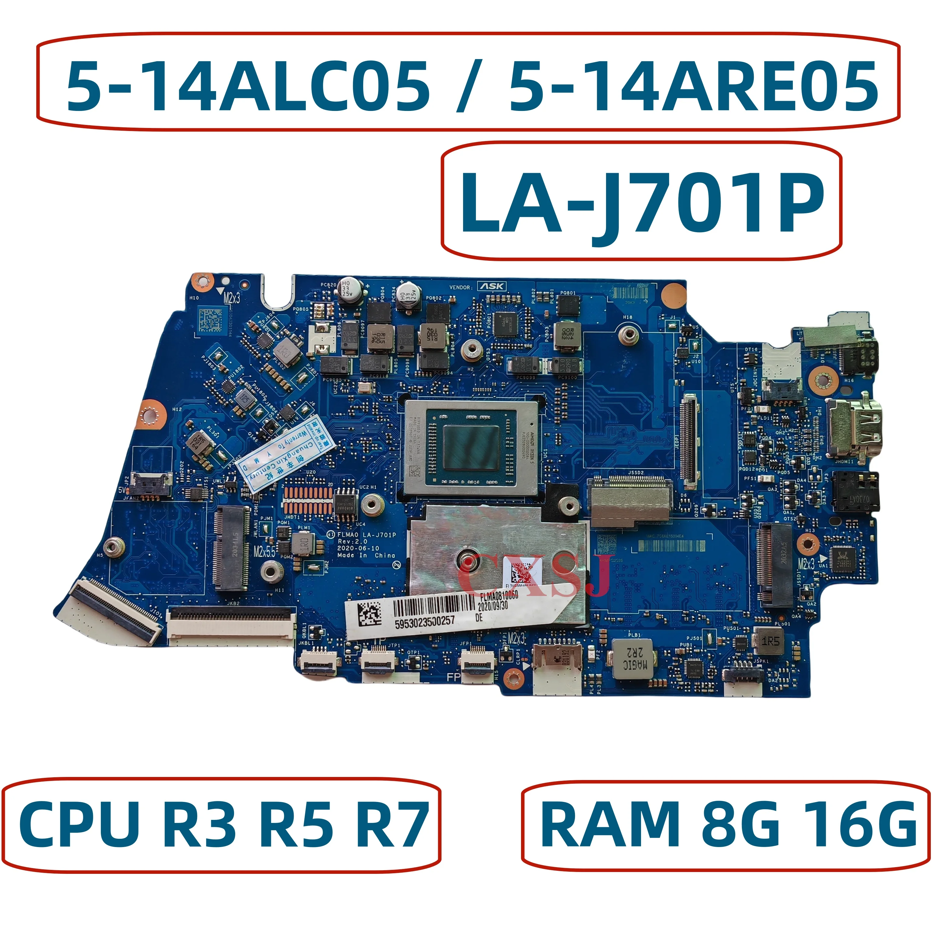 5B21A98877 5B20Z56966 para Lenovo Ideapad 5-14ALC05 5-14ARE05 placa base para ordenador portátil FLMA0 C con AMD R3 R5 R7 CPU 8G/16G RAM