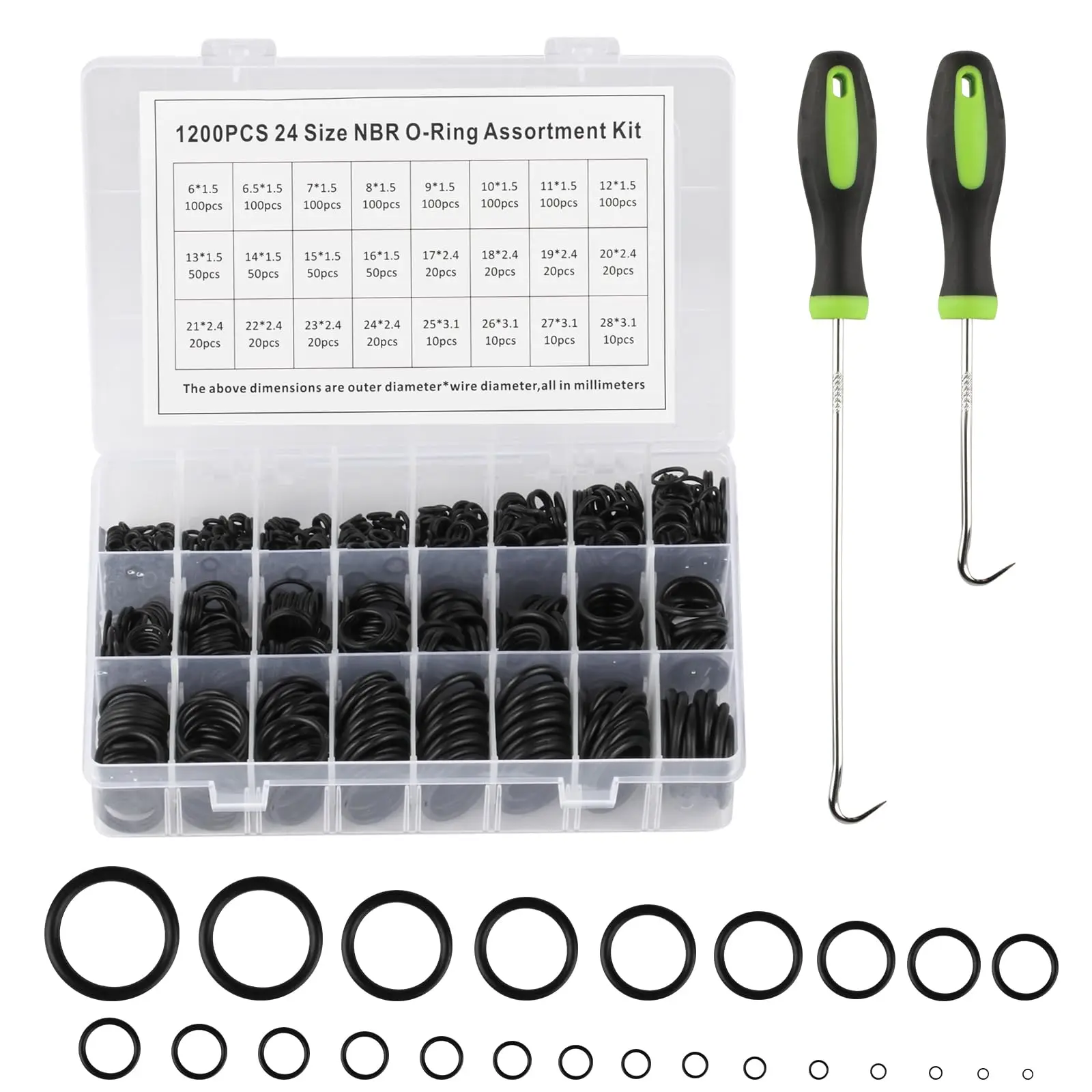 

1200-Piece O-Ring Assortment - Rubber Sealing Rings Set for Sanitary/Gas/Automotive