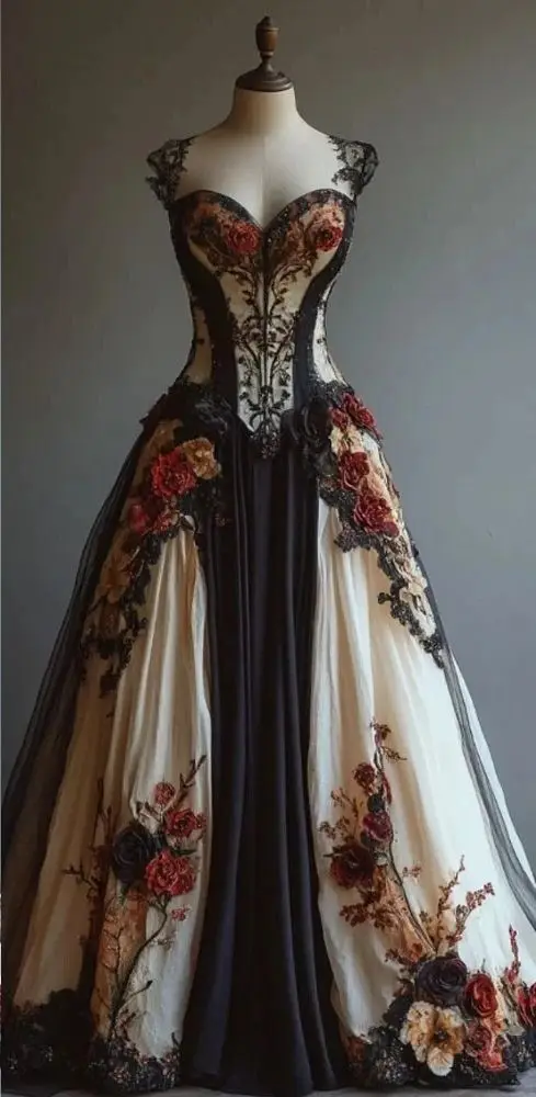 レトロゴシックウェディングドレスブラックデカールストラップ 3D フラワー a ラインブライダルドレスカスタマイズされたスチームパンク仮装ドレスコスプレ衣装