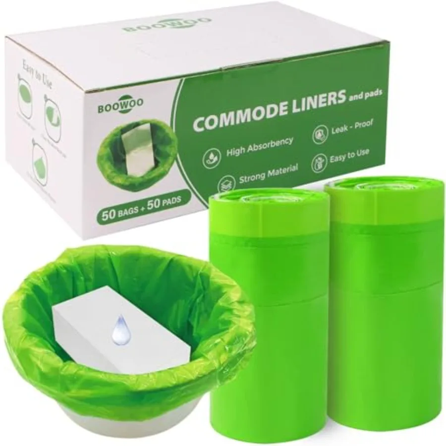 

BOOWOO Bedside Commode Liners with Absorbent Pads Disposable Commode Bags/Pads Scented Adult Potty Chair Liners Portable Commod