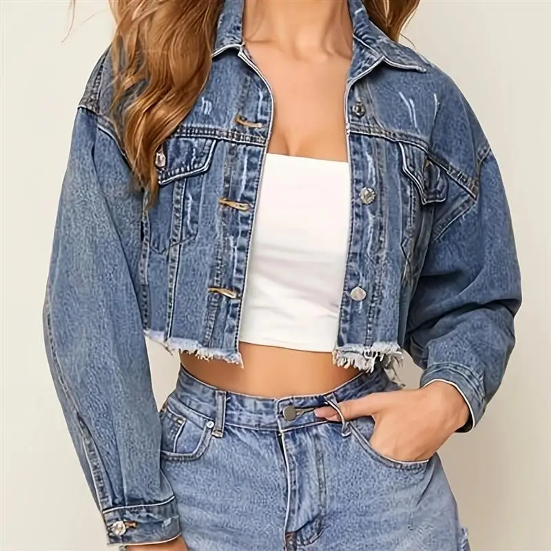 

Trendy Street Sle ort Denim Jaet Women's Casual Faion Outerwear Long Sve Mid-Length Coat Other Brand Pure Color