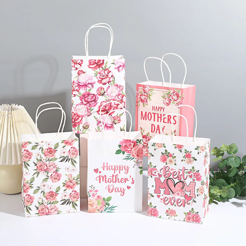 Sacs cadeaux pour la fête des mères, 5 à 50 pièces, avec poignée, roses, bonne fête des mères, la