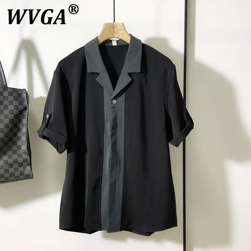 

WVGA Летние новые мужские рубашки с отложным воротником и короткими рукавами, шикарная нишевая повседневная лоскутная рубашка Ins Y2K W9173